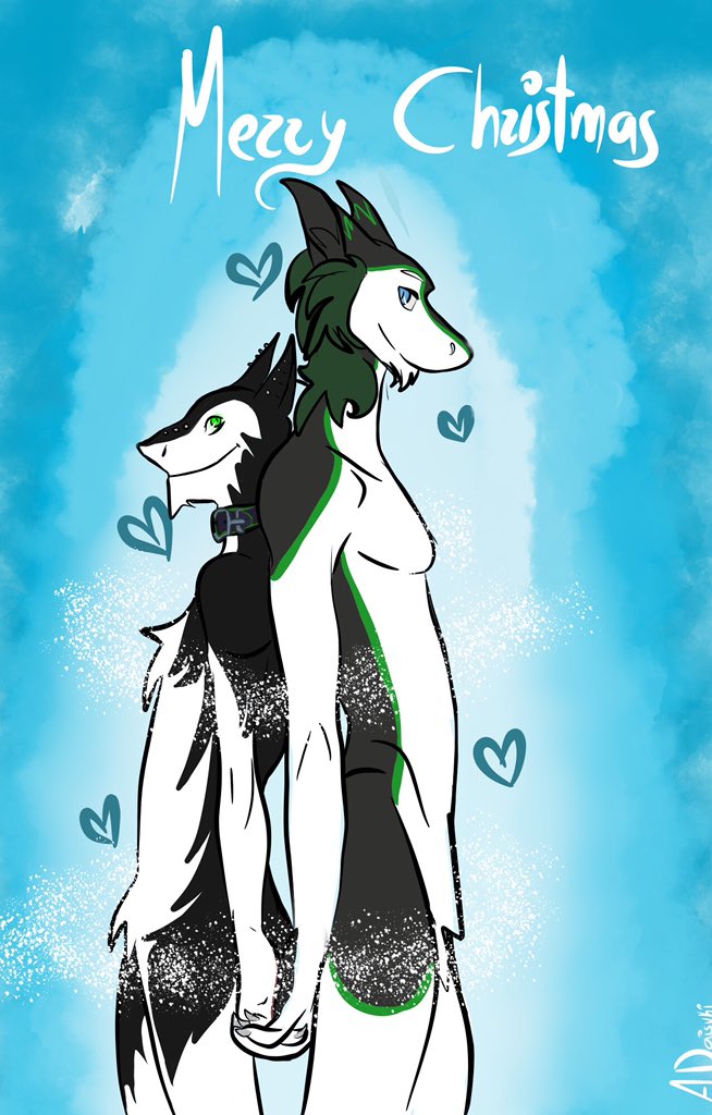 &lt;3 akiss anthro collar duo fur gix_nightstalker hand_holding male male/male piercing sergal simple_background thorsten