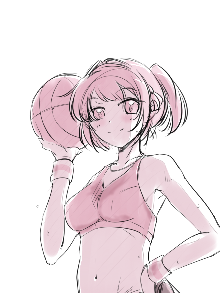 ball basketball haruhisky highres midriff monochrome short_hair solo suzumiya_haruhi suzumiya_haruhi_no_yuuutsu