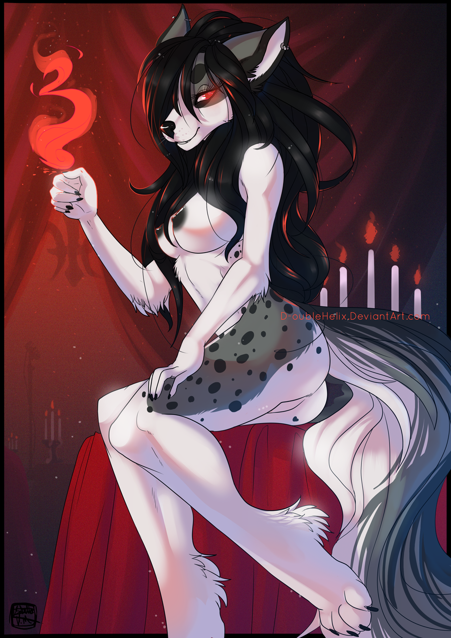 breasts canine female looking_at_viewer mammal nude red_eyes sitting solo twilight-goddess wolf