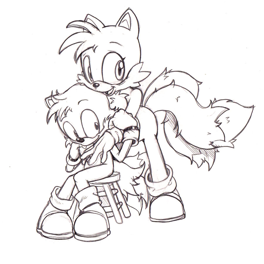 boots canine duo fox gloves male mammal miles_prower monochrome neokat sega smile sonic_(series) square_crossover