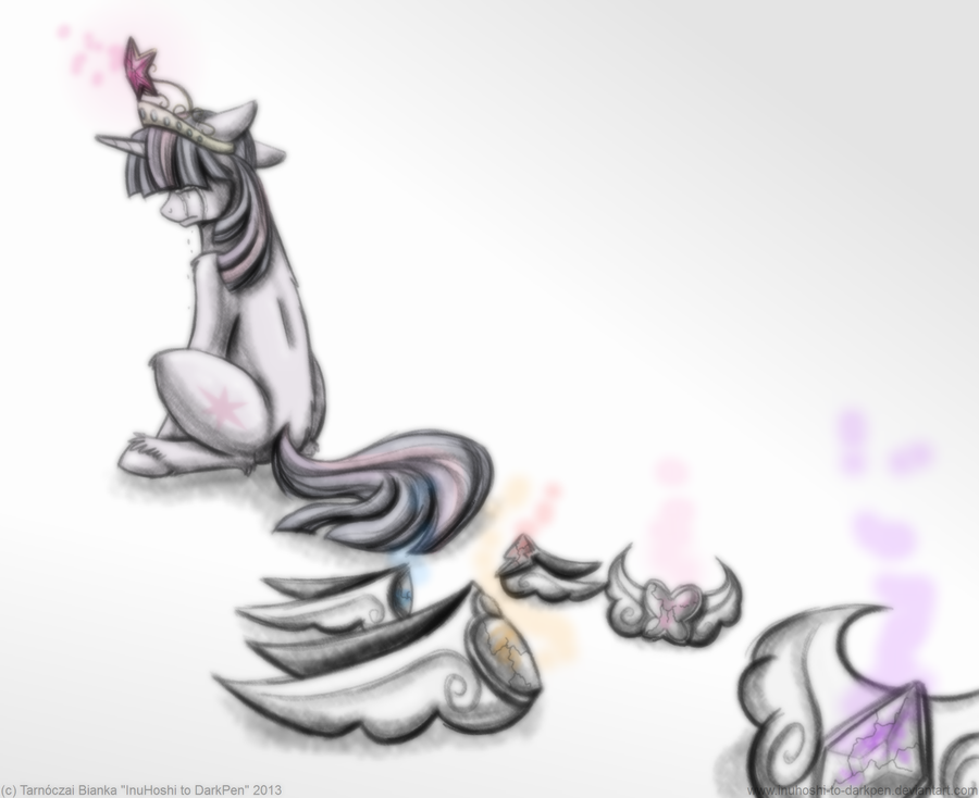 black_and_white crown crying cutie_mark elements_of_harmony equine female feral friendship_is_magic horn horse inuhoshi-to-darkpen mammal monochrome my_little_pony necklace pony sitting solo tears twilight_sparkle_(mlp) unicorn upset