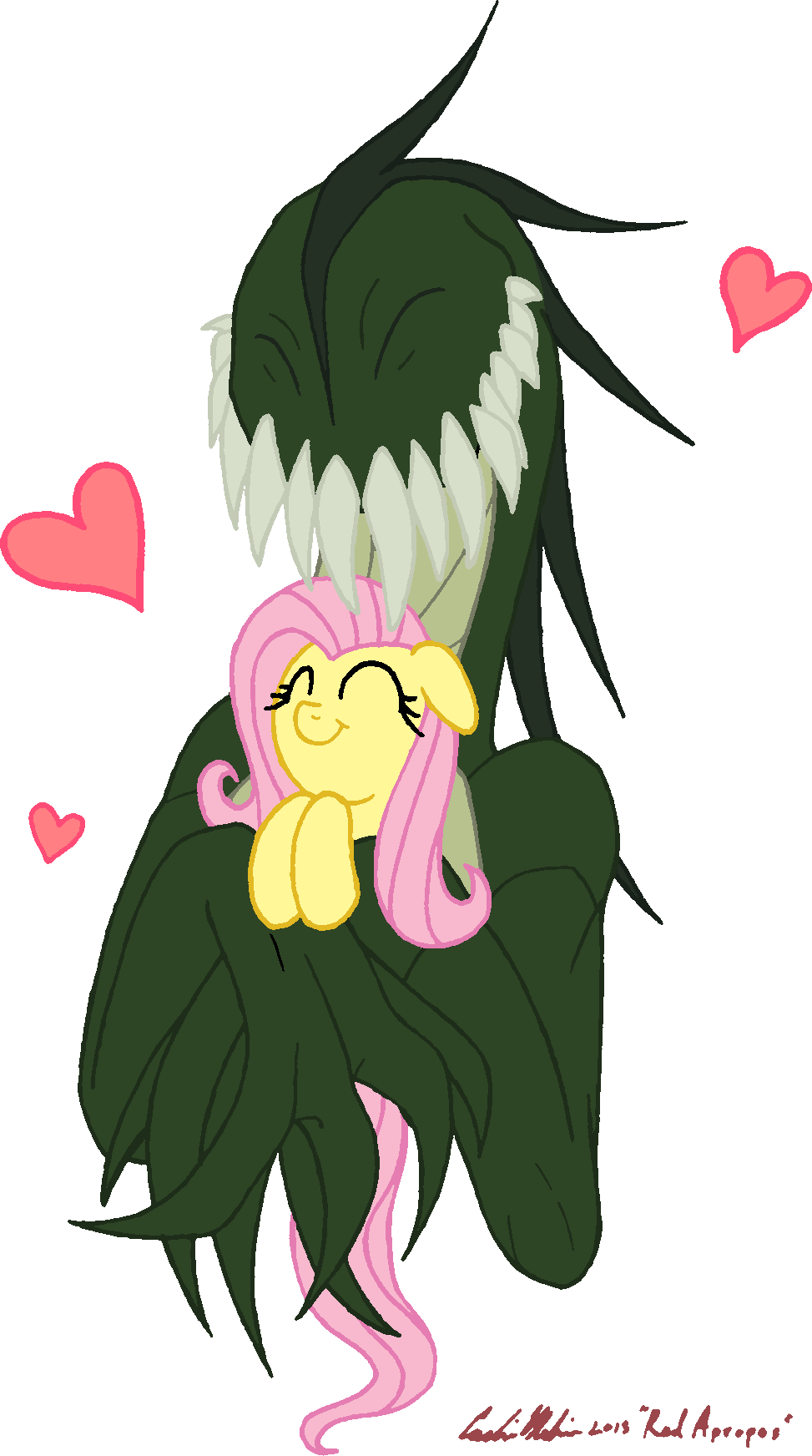 &lt;3 alpha_channel cuddling equine eyes_closed fangs female feral fluttershy_(mlp) friendship_is_magic horse hug mammal monster my_little_pony pony redapropos teeth