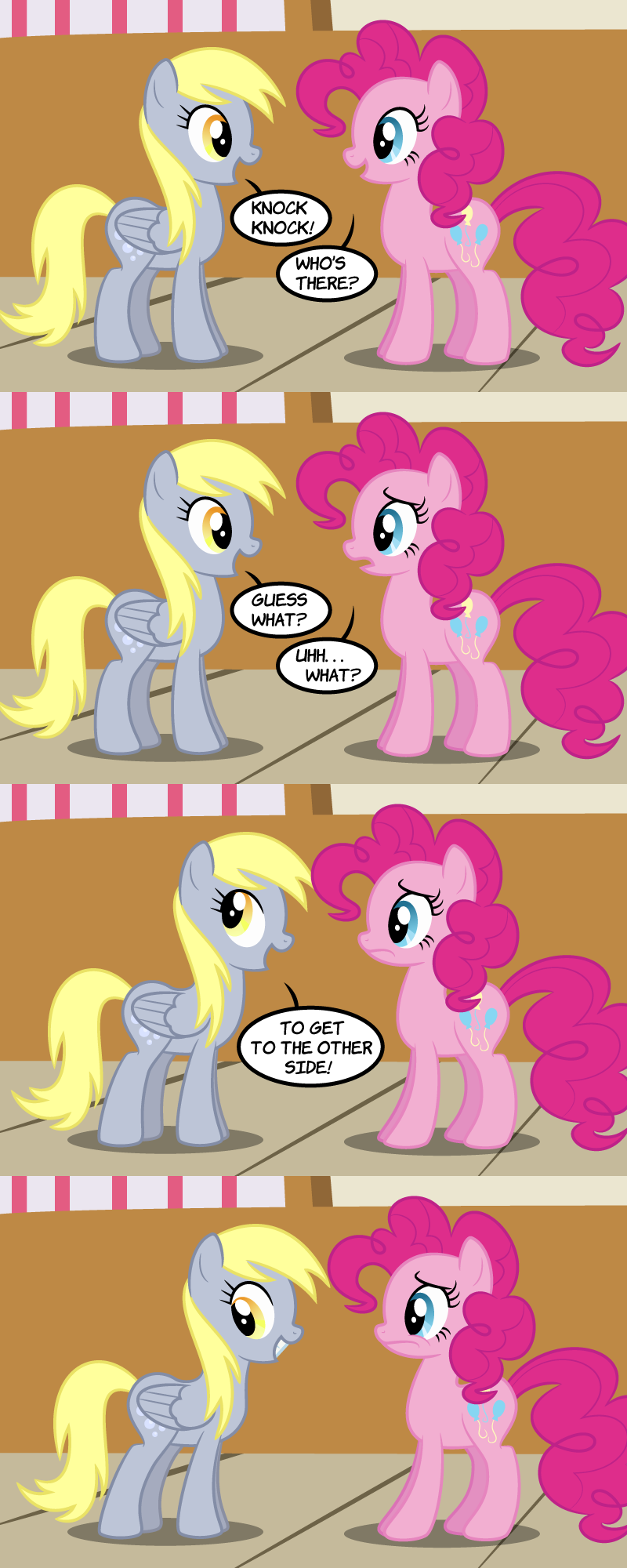 blue_eyes cutie_mark derpy_hooves_(mlp) dialog english_text equine faikie female feral friendship_is_magic hair horse mammal my_little_pony pegasus pink_hair pinkie_pie_(mlp) pony smile text wings yellow_eyes