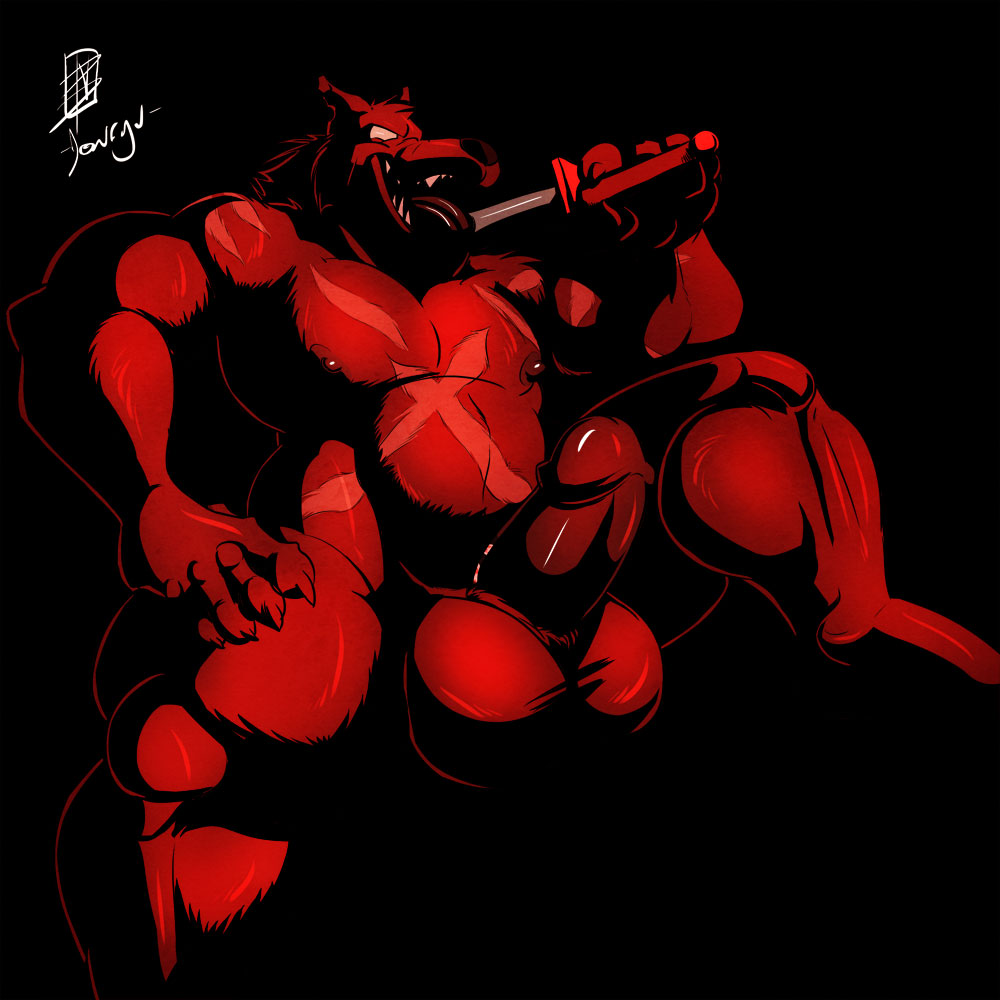 balls big_balls big_penis black_background canine donryu erection huge_muscles humanoid_penis male mammal monochrome muscles nude open_mouth penis plain_background scar solo sword tongue tongue_out weapon wolf
