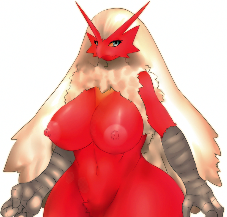 anthro areola avian beige_hair big_breasts bird blaziken blonde_hair blue_eyes breasts erect_nipples female fur hair huge_breasts long_hair looking_at_viewer matospectoru navel nintendo nipples non-mammal_breasts nude pok&#233;mon pok&eacute;mon pubes red_fur solo standing video_games wide_hips