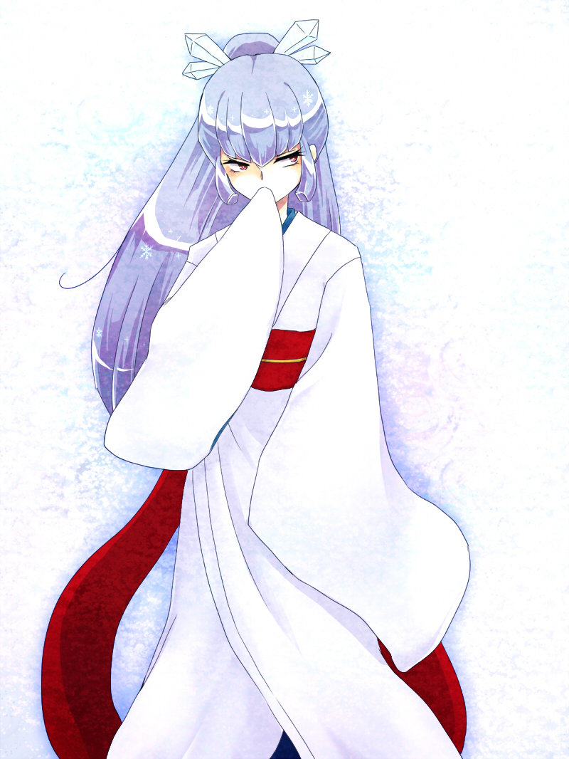 cappuccino1 japanese_clothes kimono long_hair oyuki_(urusei_yatsura) ponytail purple_hair red_eyes solo urusei_yatsura