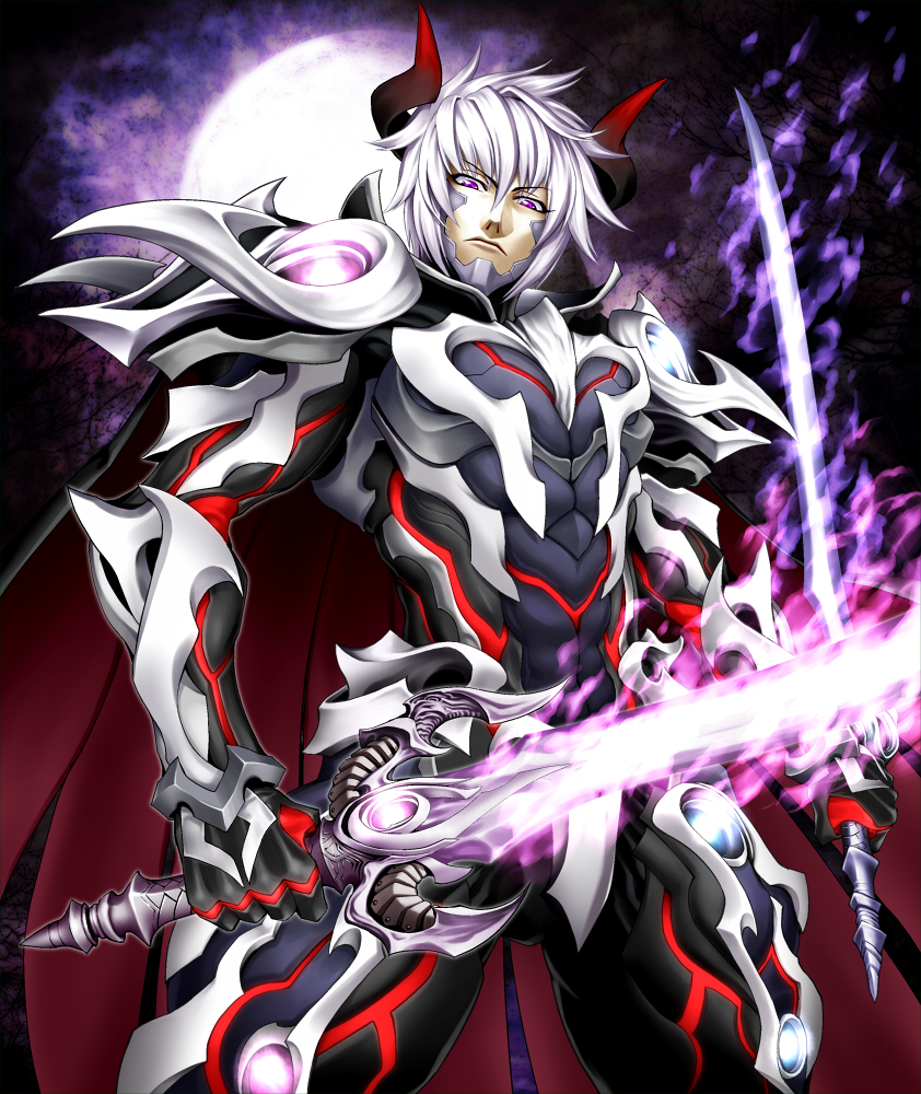 armor horns kakusei_avenger nao_yuki original sword weapon white_hair
