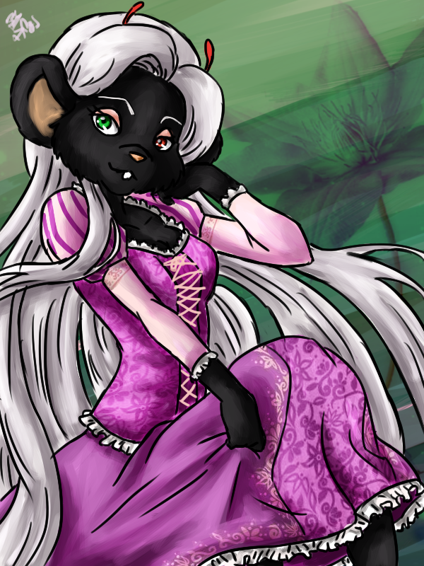 blonde_hair clothing female green_eye green_eyes hair happy heterochromia invalid_tag long_hair mammal mayapatch mice mouse original_charater rapunzel red_eye red_eyes ribbons rodent sharon white_hair