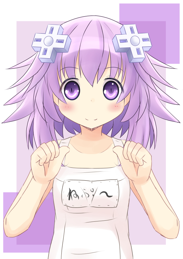bad_id bad_pixiv_id d-pad d-pad_hair_ornament hair_ornament naruse_mai neptune_(choujigen_game_neptune) neptune_(series) one-piece_swimsuit purple_eyes purple_hair school_swimsuit short_hair solo swimsuit translated