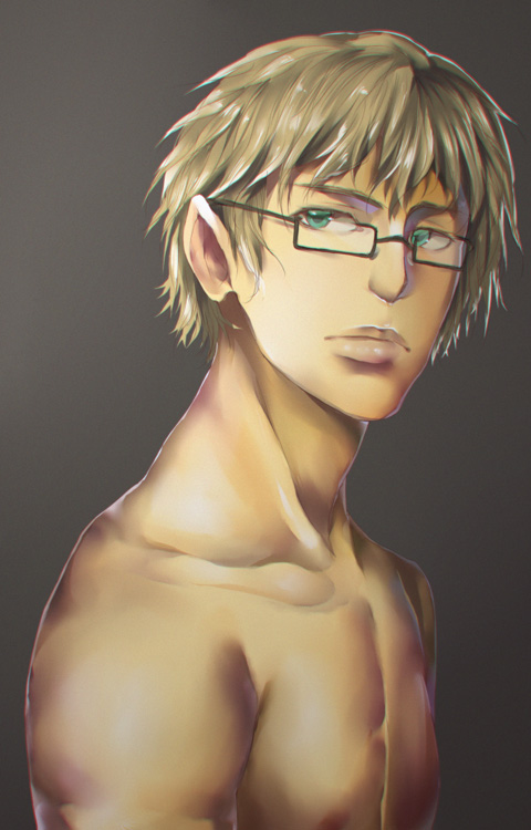 banned_artist blonde_hair glasses green_eyes mabinogi male_focus nude pointy_ears solo tarlach viola_(seed)