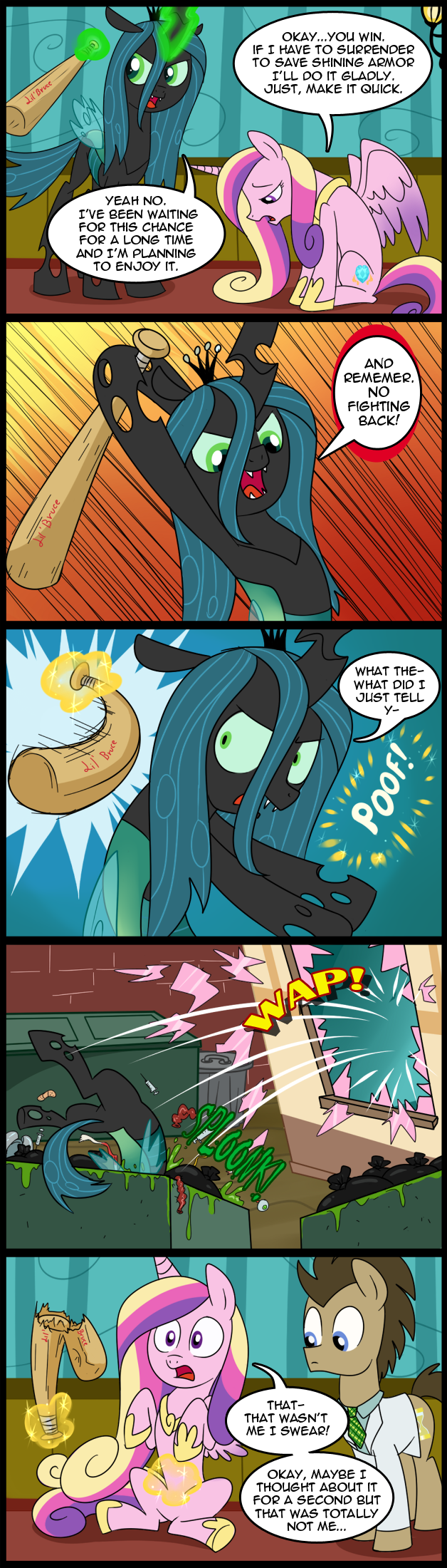 changeling comic crossover dialog doctor_whooves_(mlp) english_text equine female feral friendship_is_magic garbage_dump horn horse madmax male mammal my_little_pony pony pregnant princess_cadance_(mlp) queen_chrysalis_(mlp) text winged_unicorn wings