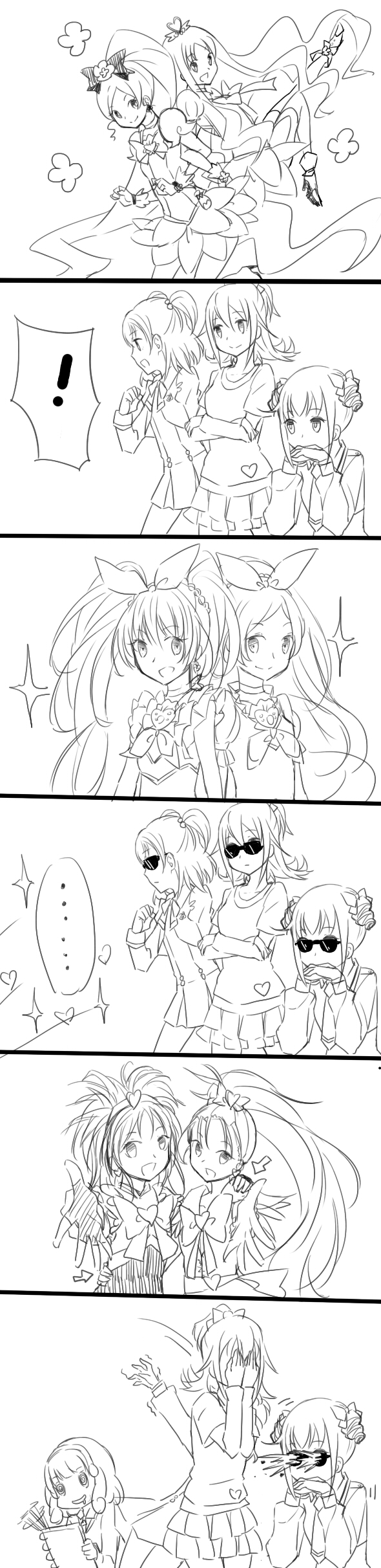 ... 6+girls :d @_@ absurdres aida_mana arm_around_shoulder arm_around_waist back-to-back broken_eyewear buts_(11067) chin_rest comic covering_face crossed_arms cure_bloom cure_blossom cure_egret cure_marine cure_melody cure_rhythm directional_arrow dokidoki!_precure drawing drill_hair drooling fingerless_gloves futari_wa_precure_splash_star gloves greyscale half_updo hanasaki_tsubomi hands_clasped heartcatch_precure! highres hoshizora_miyuki houjou_hibiki hug hyuuga_saki kise_yayoi kurumi_erika long_image minamino_kanade mishou_mai monochrome multiple_girls open_mouth outstretched_arm outstretched_hand own_hands_together ponytail precure relationshipping shatter silent_comic smile smile_precure! sparkle suite_precure sunglasses tall_image trembling twin_drills twintails two_side_up yes!_precure_5 yumehara_nozomi yuri yurijoshi