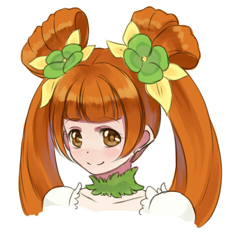 bad_id bad_pixiv_id brown_eyes choker closed_mouth cure_rosetta dokidoki!_precure face green_choker lowres orange_hair precure sasamaru_chimaki simple_background smile solo twintails upper_body white_background yotsuba_alice