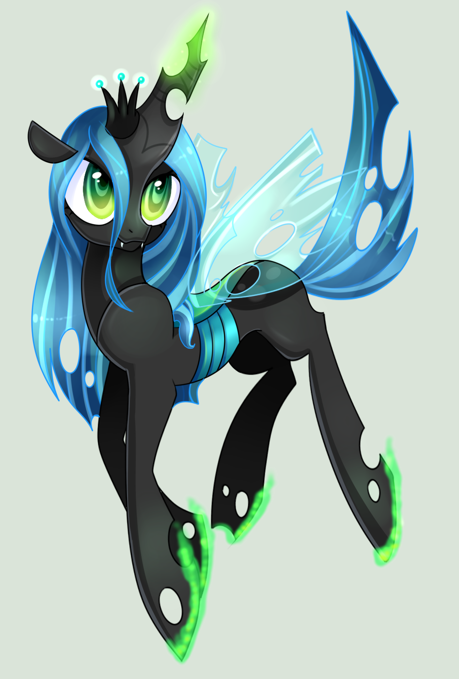 blue_hair changeling crown equine fangs female feral friendship_is_magic fur green_eyes hair horn horse mammal my_little_pony mystery-destiny queen_chrysalis_(mlp) simple_background solo wings