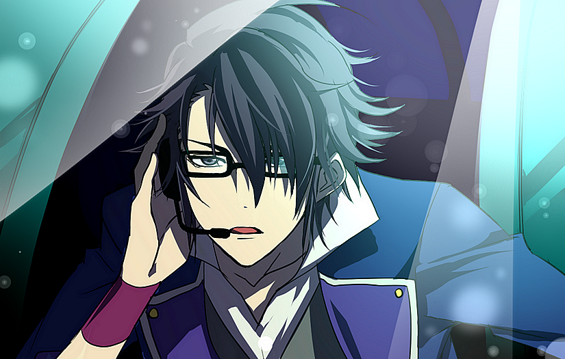 bad_id bad_pixiv_id black_eyes black_hair fushimi_saruhiko glasses headset k_(anime) male_focus mi_k solo