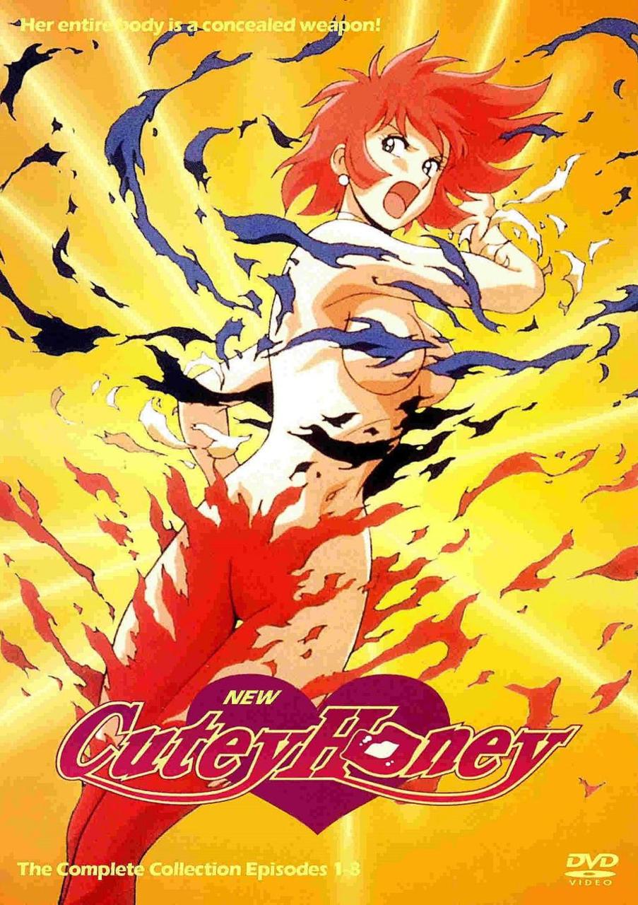 90s breasts censored convenient_censoring cover curvy cutie_honey go_nagai hayama_kenji illustration kisaragi_honey nipples official_art open_mouth red_hair scan short_hair short_skirt smile thorn_clothes torn_clothes
