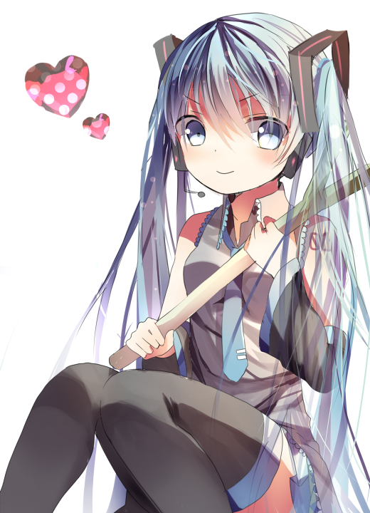 bad_id bad_pixiv_id blue_eyes blue_hair detached_sleeves hatsune_miku headset heart iijima_masashi long_hair necktie sitting skirt smile solo spring_onion thighhighs twintails very_long_hair vocaloid white_background