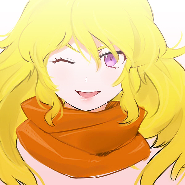 ;) blonde_hair face lips long_hair looking_at_viewer naso4 one_eye_closed red_scarf rwby scarf smile solo yang_xiao_long