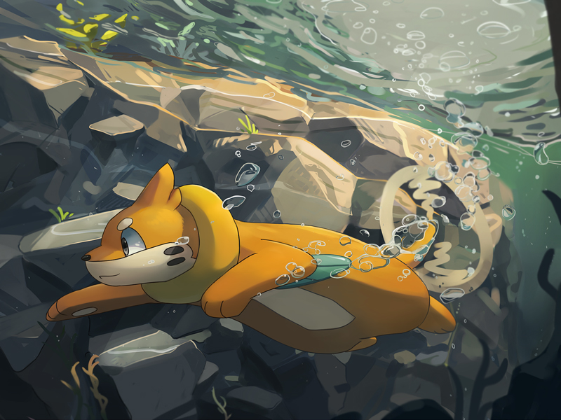 buizel diving fur gen_4_pokemon guodon no_humans pokemon pokemon_(creature) solo swimming underwater water