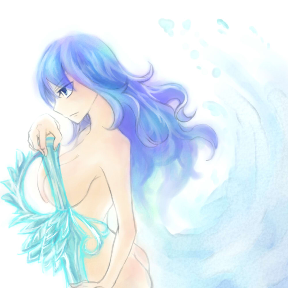 1girl ass blue_hair breasts fairy_tail juvia_loxar large_breasts nude solo