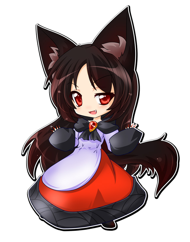 animal_ear_fluff animal_ears brown_hair chibi fang imaizumi_kagerou kazami_karasu long_hair red_eyes tail touhou wolf_ears wolf_tail