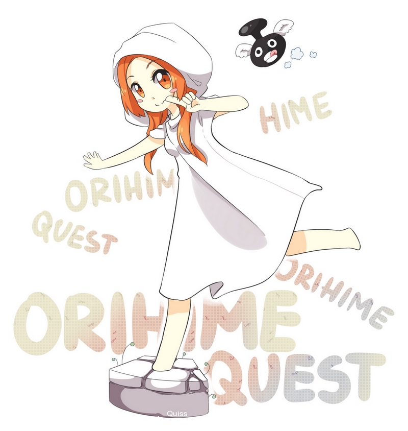 1girl artist_name bleach bleach:_the_thousand-year_blood_war blush_stickers character_name cloak inoue_orihime looking_at_viewer orange_eyes orange_hair quiss_(fanyy) smile solo