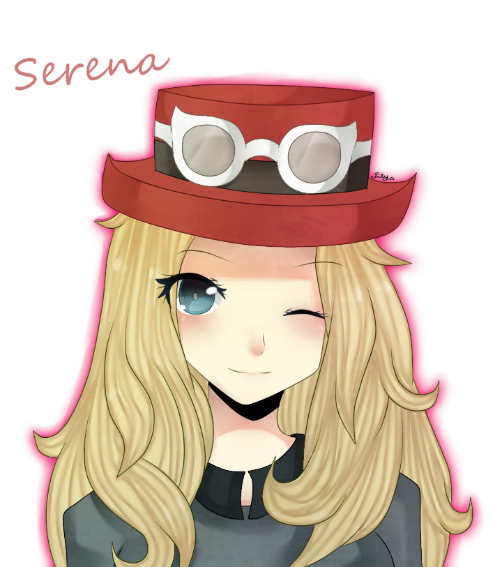 blonde_hair blue_eyes hat long_hair one_eye_closed pokemon pokemon_(game) serena_(pokemon) smile solo sunglasses