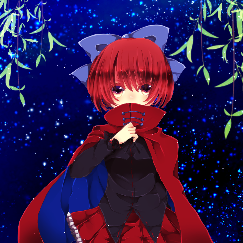 bad_id bad_pixiv_id bow cape red_eyes red_hair sekibanki short_hair touhou willow