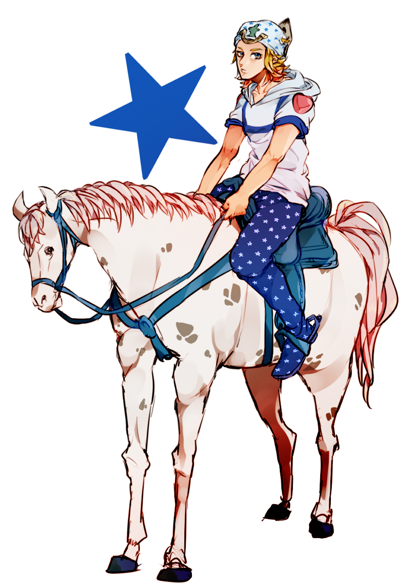 bad_id bad_pixiv_id blonde_hair blue_eyes hat horse johnny_joestar jojo_no_kimyou_na_bouken kumio-appon star steel_ball_run