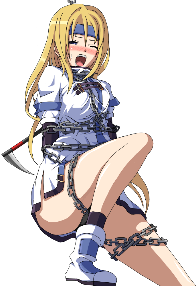 arc_system_works bdsm blonde_hair blush bondage bound guilty_gear long_hair millia_rage open_mouth simple_background