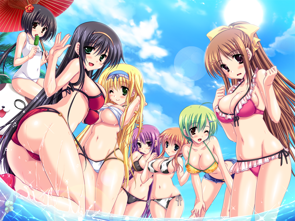 araiguma bikini breasts game_cg honoo_no_haramase_wanpaku_oppai_ojou-sama_gakuen popsicle swimsuit tagme_(character) underboob yuibi