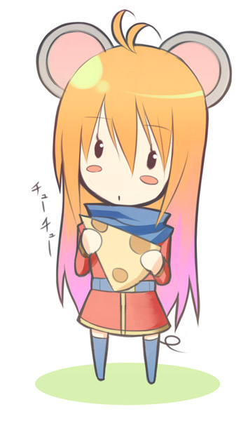 animal_ears bad_id bad_pixiv_id blush cheese chibi copyright_request food kakaon mouse_ears solo