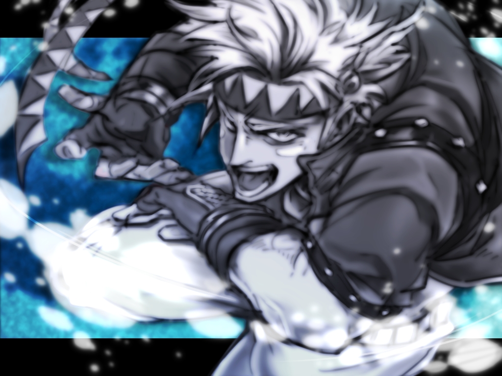 blonde_hair caesar_anthonio_zeppeli facial_mark feathers hair_feathers head_wings headband jojo_no_kimyou_na_bouken kemachiku male_focus motion_blur partially_colored solo water