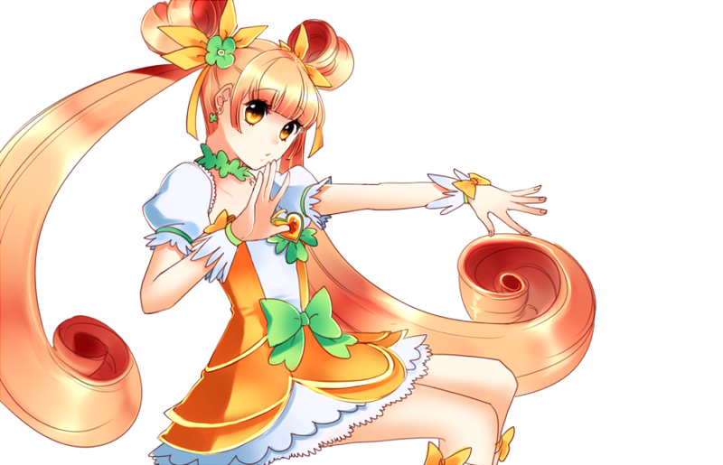 bad_id bad_pixiv_id choker cure_rosetta dokidoki!_precure green_choker orange_eyes orange_hair outstretched_arm outstretched_hand precure senet17 simple_background solo twintails white_background yotsuba_alice