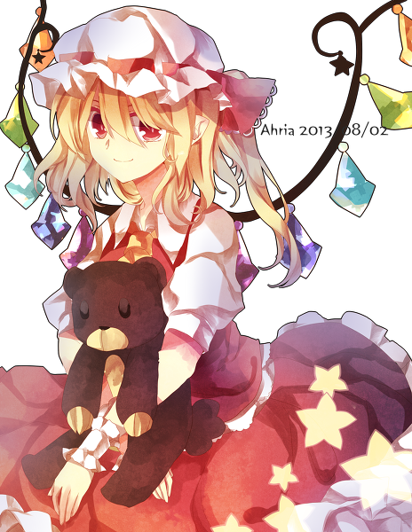 athria blonde_hair flandre_scarlet image_sample long_hair md5_mismatch pixiv_sample pointy_ears red_eyes ribbon smile solo star stuffed_animal stuffed_toy touhou wings