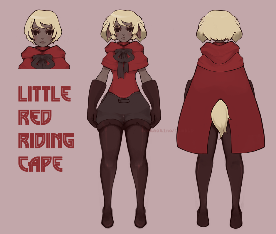 animal_ears blonde_hair capelet character_name character_sheet cloak dark_skin hood hood_down little_red_riding_cape little_red_riding_hood mocha_(mochamura) original short_hair shorts tail watermark web_address werewolf wolf_ears wolf_tail