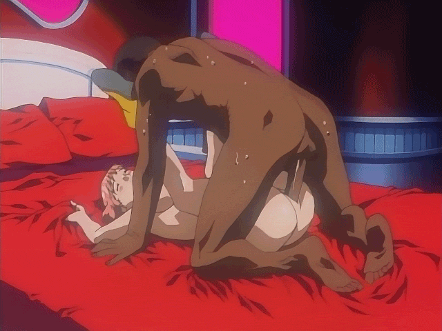 90s animated animated_gif breasts dark_skin huge_penis mezzo_forte nude penis pink_hair sex suzuki_mikura umetsu_yasuomi uncensored vaginal