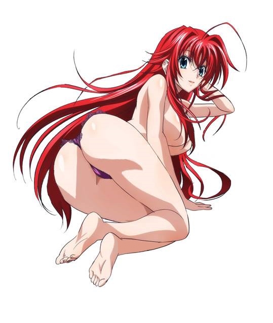 1girl ass barefoot feet high_school_dxd long_hair panties red_hair rias_gremory solo thong underwear