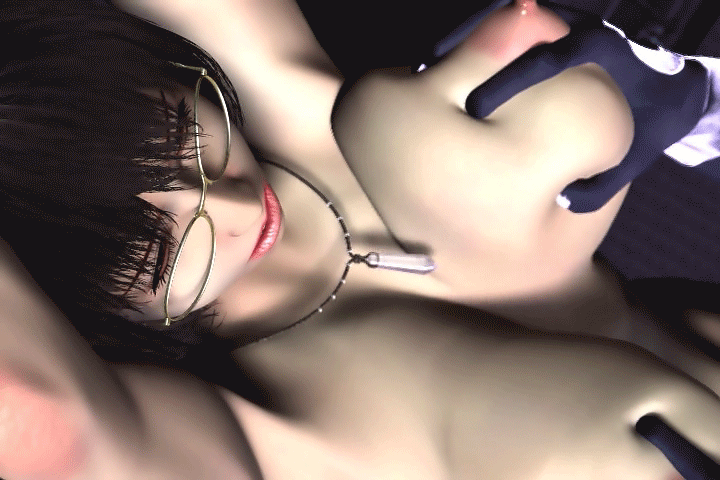 3d animated animated_gif breast_grab breasts glasses grabbing huge_breasts jewelry kageyama_miyuki mimi_minami pendant umemaro