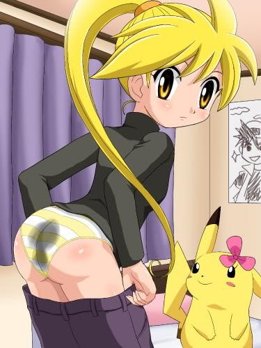 ass bed blonde_hair blush chuchu_(pokemon) curtains gen_1_pokemon long_hair lowres panties pants pants_pull pee pee_stain peeing pikachu pillow pokemoa pokemon pokemon_(creature) pokemon_special ponytail poster pulled_by_self red_(pokemon) smile solo striped striped_panties third-party_edit turtleneck underwear undressing wet wet_clothes wet_panties yellow_(pokemon) yellow_eyes yellow_panties