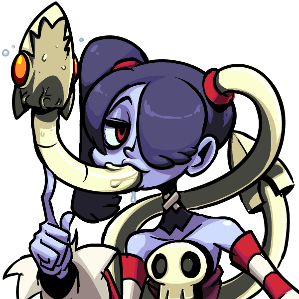 all_the_way_through bad_id bad_tumblr_id bare_shoulders black_hair blue_skin detached_collar detached_sleeves error hair_over_one_eye leviathan_(skullgirls) long_hair red_eyes saliva sexually_suggestive side_ponytail skull skullgirls smile solo squigly_(skullgirls) striped_sleeves transparent_background zombie zone