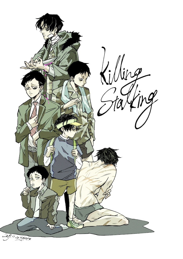 6+boys age_progression aged_down backpack bag blood blood_on_knife child copyright_name holding holding_knife holding_spoon killing_stalking knife male_focus male_underwear military_uniform multiple_boys multiple_scars nejieeeee pink_blood scar scar_on_back scar_on_leg school_uniform self-harm shorts spoon topless_male towel towel_around_neck underwear uniform visor_cap welts wrist_cutting yoon_bum