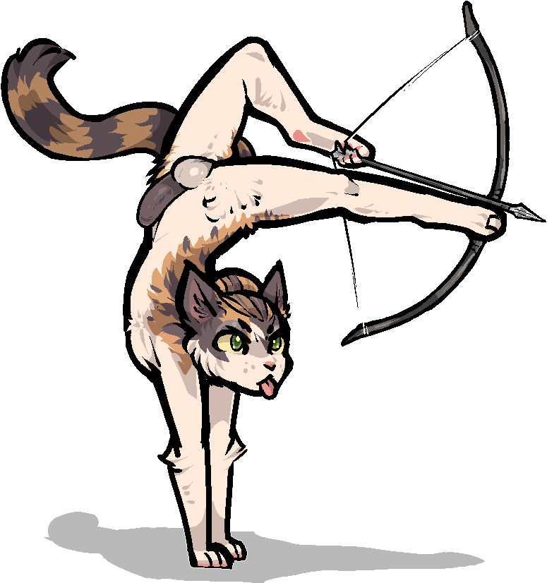 alpha_channel anthro arrow_(weapon) balls biped bow_(weapon) domestic_cat felid feline felis fur genitals holding_object holding_weapon humanoid_genitalia humanoid_penis jam_(artist) male mammal nude penis ranged_weapon simple_background solo tail tongue tongue_out transparent_background weapon