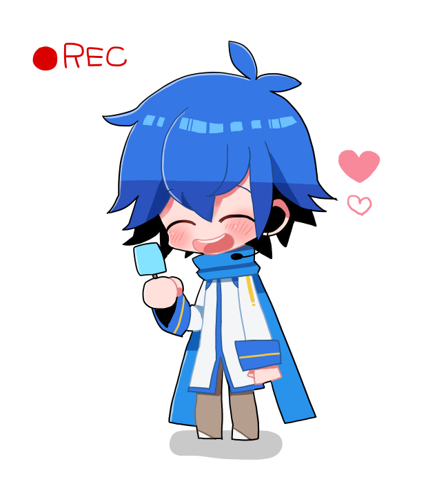 blue_hair blue_scarf blush food headset heart kaito kore_hitotsubu male_focus popsicle scarf smile solo vocaloid