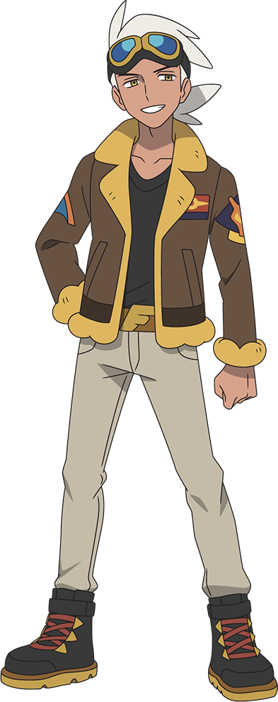 1boy belt belt_buckle black_footwear black_shirt boots brown_belt brown_jacket buckle clenched_hand collarbone friede_(pokemon) full_body goggles goggles_on_head grey_pants grin hand_on_own_hip happy jacket long_sleeves looking_to_the_side male_focus medium_hair official_art open_clothes open_jacket pants pants_tucked_in pokemon pokemon_(anime) pokemon_horizons shirt smile solo standing teeth transparent_background white_hair yellow_eyes