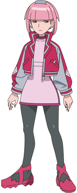 1girl blunt_bangs closed_mouth covered_collarbone dress earrings eyelashes frown full_body grey_pantyhose half-closed_eyes jacket jewelry long_sleeves looking_down mollie_(pokemon) official_art open_clothes open_jacket pantyhose pink_dress pink_footwear pink_hair pokemon pokemon_(anime) pokemon_horizons shoes solo standing transparent_background zipper_pull_tab