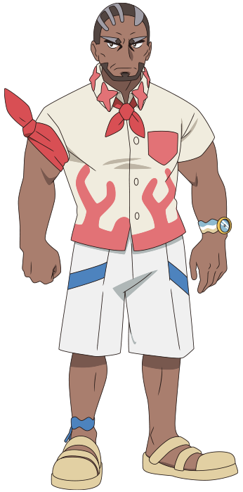 1boy arm_ribbon beard biceps black_eyes breast_pocket bright_pupils brown_hair buttons closed_mouth collared_shirt dark-skinned_male dark_skin facial_hair frown full_body looking_to_the_side male_focus murdock_(pokemon) official_art pocket pokemon pokemon_(anime) pokemon_horizons red_ribbon ribbon shirt shoes short_hair short_sleeves shorts solo standing transparent_background watch white_pupils white_shorts wristwatch yellow_footwear