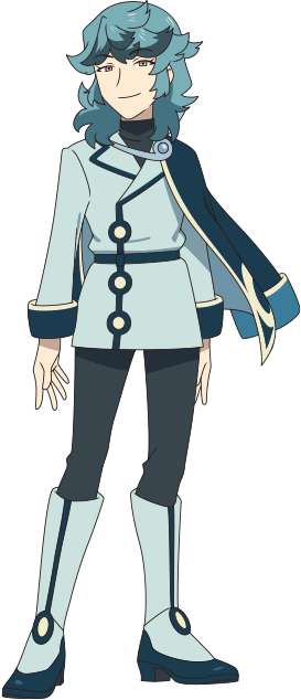 1boy black_pants black_shirt boots closed_mouth curly_hair full_body green_hair grey_footwear grey_jacket jacket long_sleeves looking_at_viewer male_focus official_art pants pants_tucked_in pokemon pokemon_(anime) pokemon_horizons shirt side_cape smile solo spinel_(pokemon) standing transparent_background