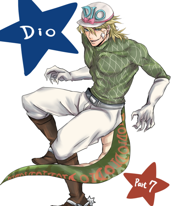 blonde_hair blue_eyes boots claws diego_brando gloves green_shirt hat jojo_no_kimyou_na_bouken male_focus nokia86 scary_monsters_(stand) shirt solo stand_(jojo) steel_ball_run sweater tail turtleneck