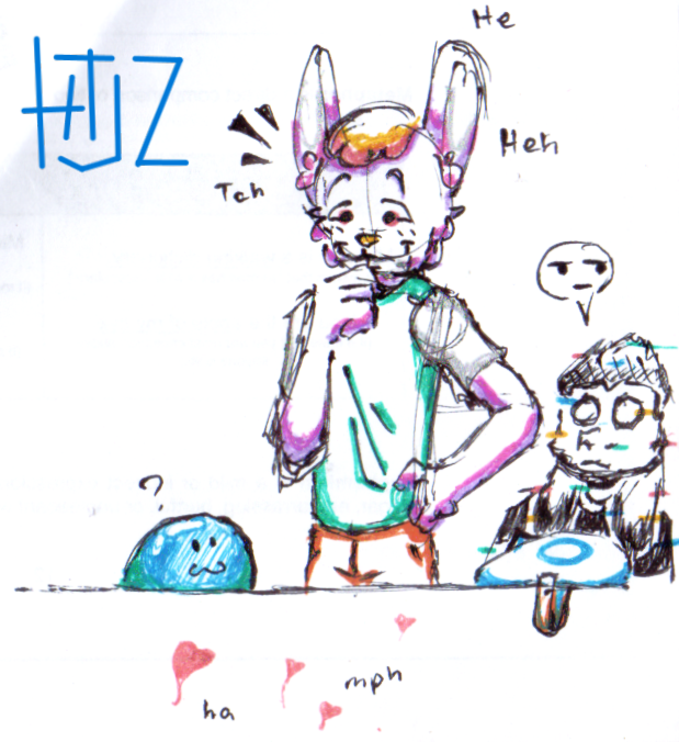 ambiguous_gender anthro bovid caprine cgihd clothing error error-z giggle giggling glitch goat group hand_on_chin hand_on_hip htjz-jhon lagomorph leo_the_slime_(w.f-7) leporid male mammal martin_(w.m-0) mask mask_off neutral_expression question_mark rabbit slime trio